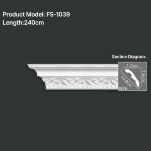 FS-1039 PU carved cornice moulding for ceiling corner and interior decoration